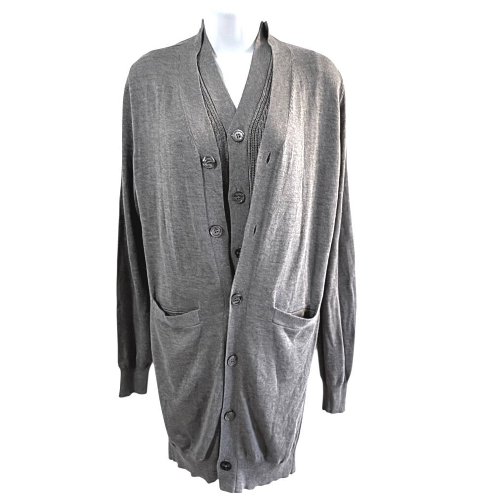 Current Air Gray Longline Cardigan Two-piece Sweater Button Front Pockets Womens